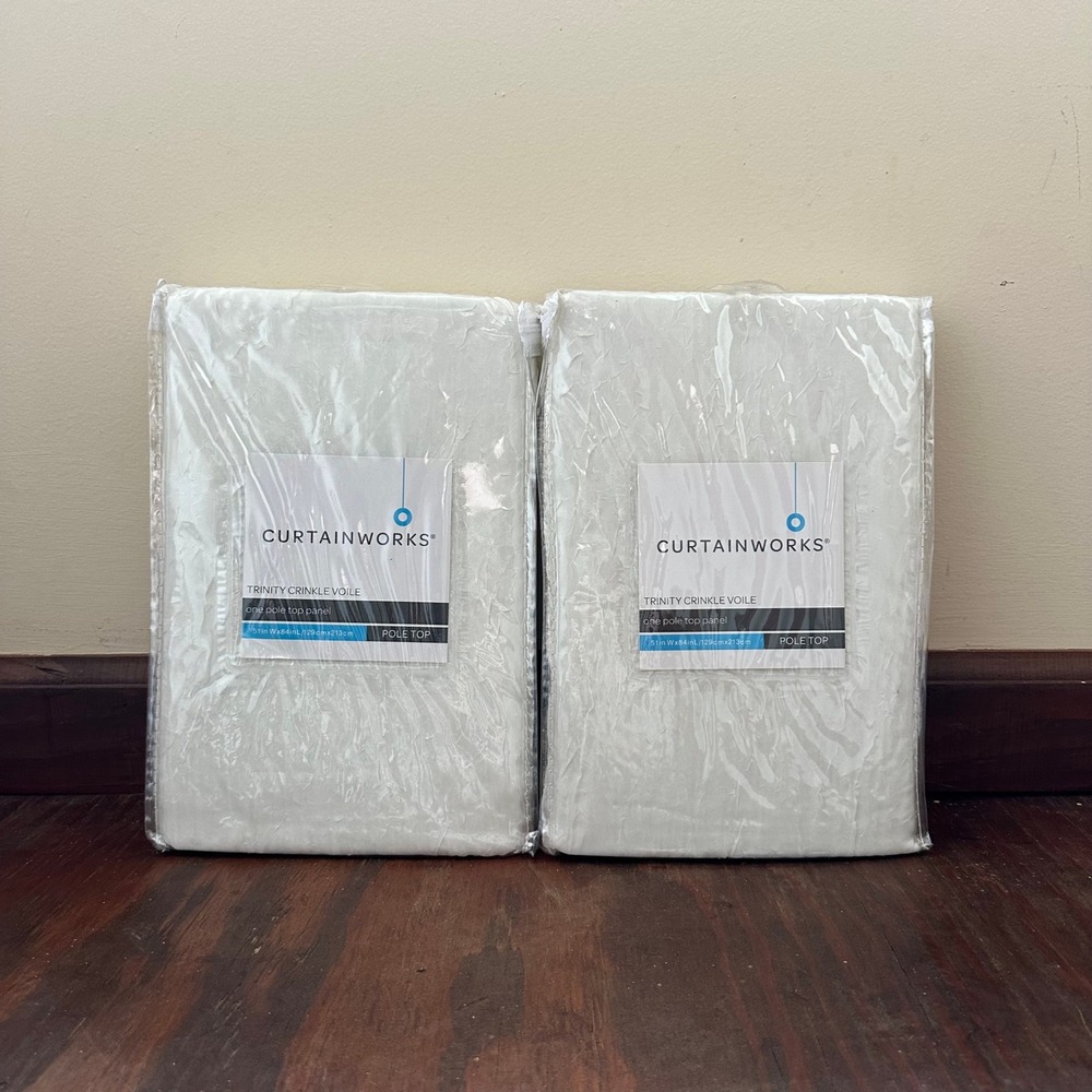 Curtainworks Trinity Crinkle Voile Sheer Curtain Panels Oyster 51x84 2-Pack New